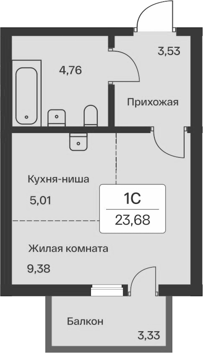 Квартира студия 23.68 м², 9/12 эт., ЖК «Расцветай в Янино»